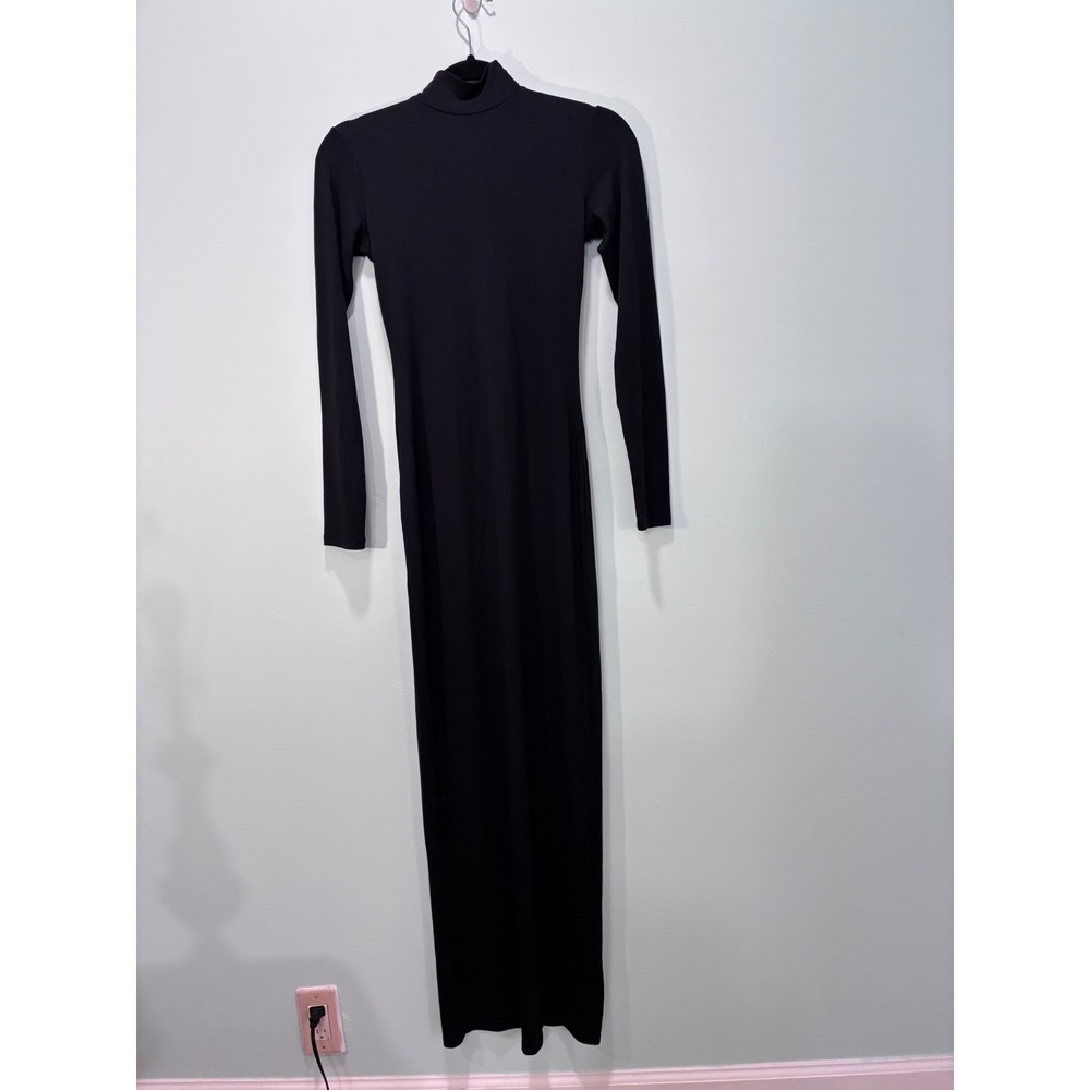 SKIMS Soft Lounge Mock Neck Long Sleeve Maxi Dress Onyx Black